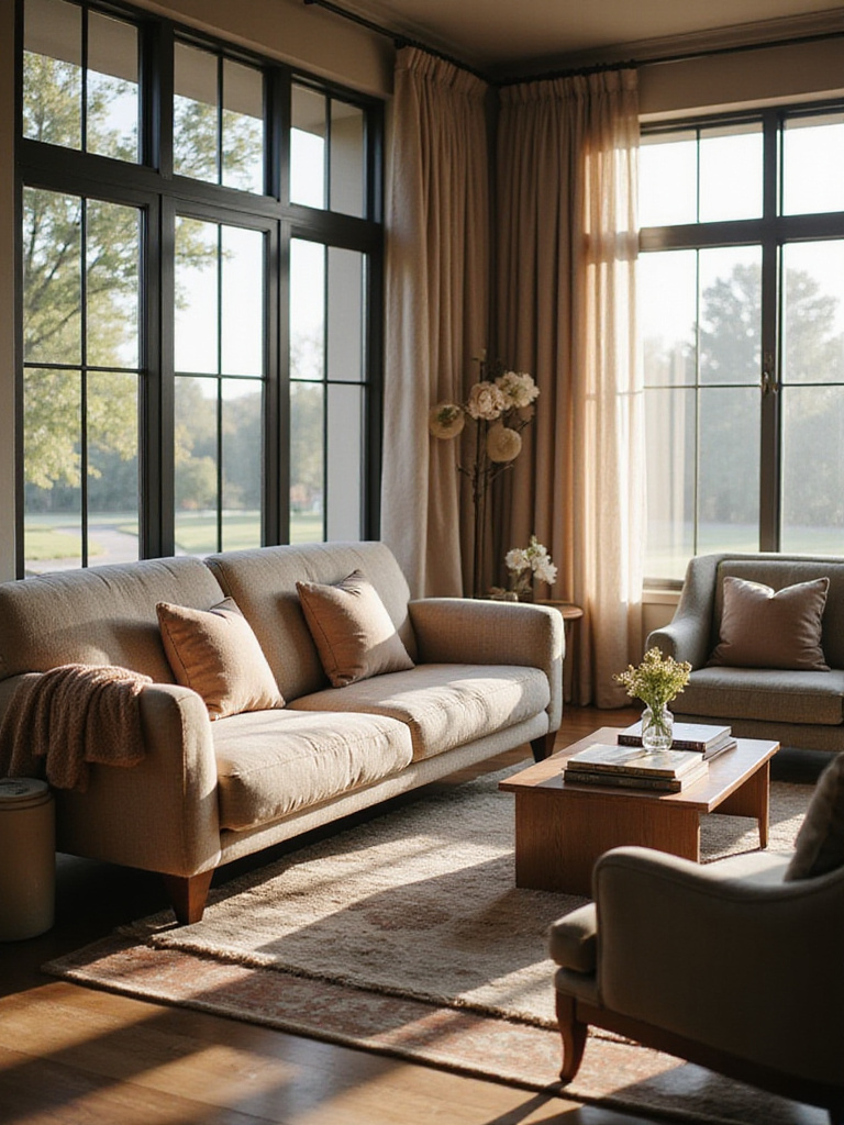 Luxurious living room blending opulent furniture aesthetics with practical comfort for daily use.