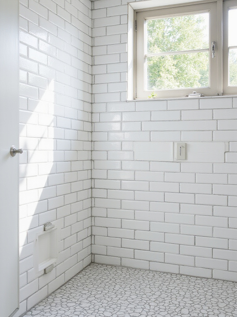 Tiled bathroom with contrasting grout color highlighting the tile layout.