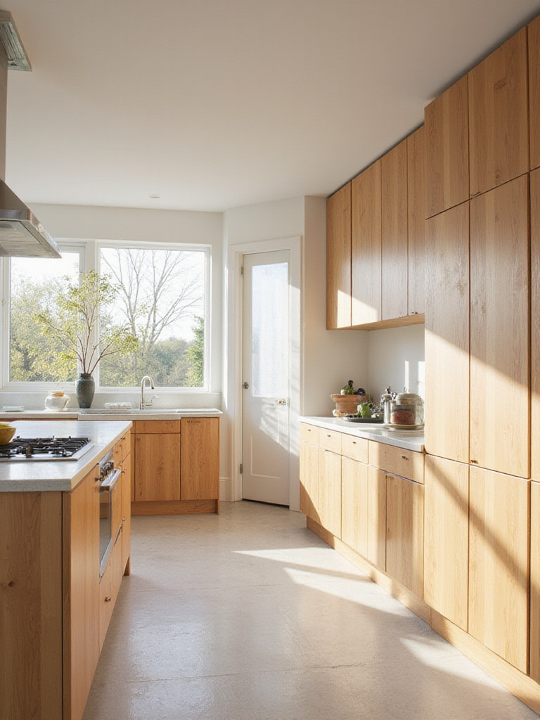 Sustainable kitchen featuring bamboo and reclaimed wood cabinets.