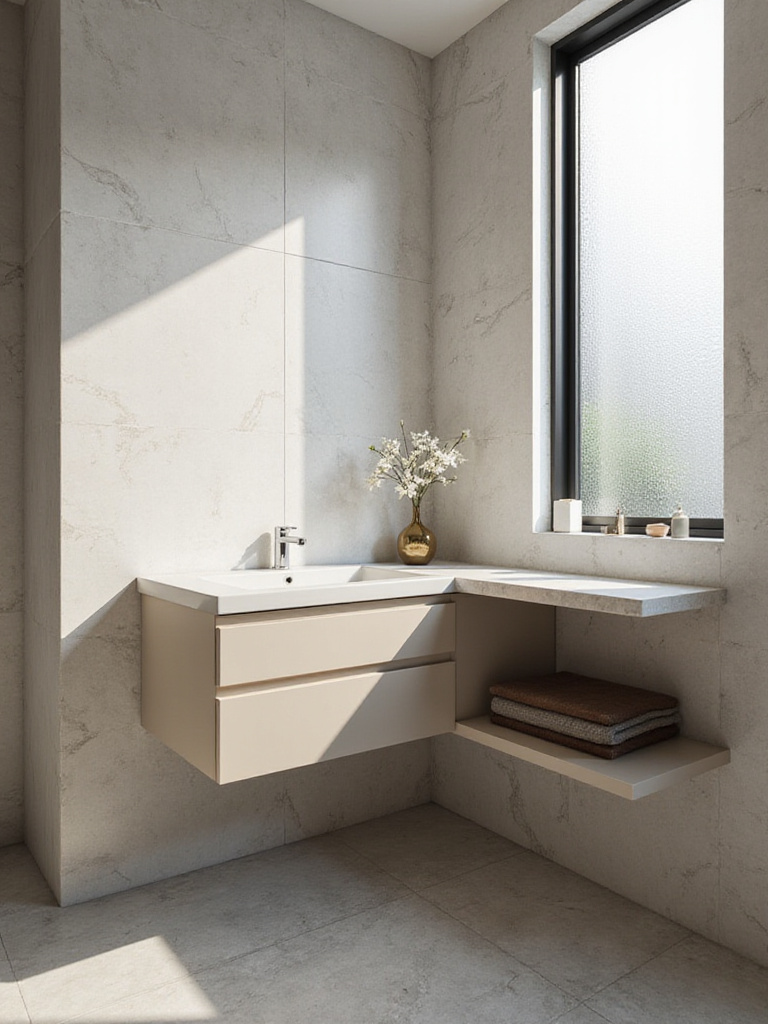 Modern bathroom with a floating vanity and stylish decor