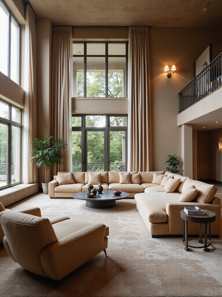 Luxurious living room interior with high-end furniture, showcasing professional design and harmonious layout.