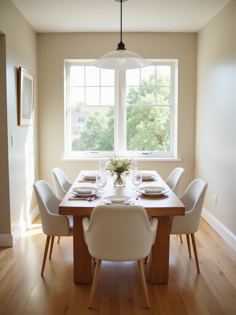 Bright and inviting dining room with a focus on affordable design and budget-friendly decor.