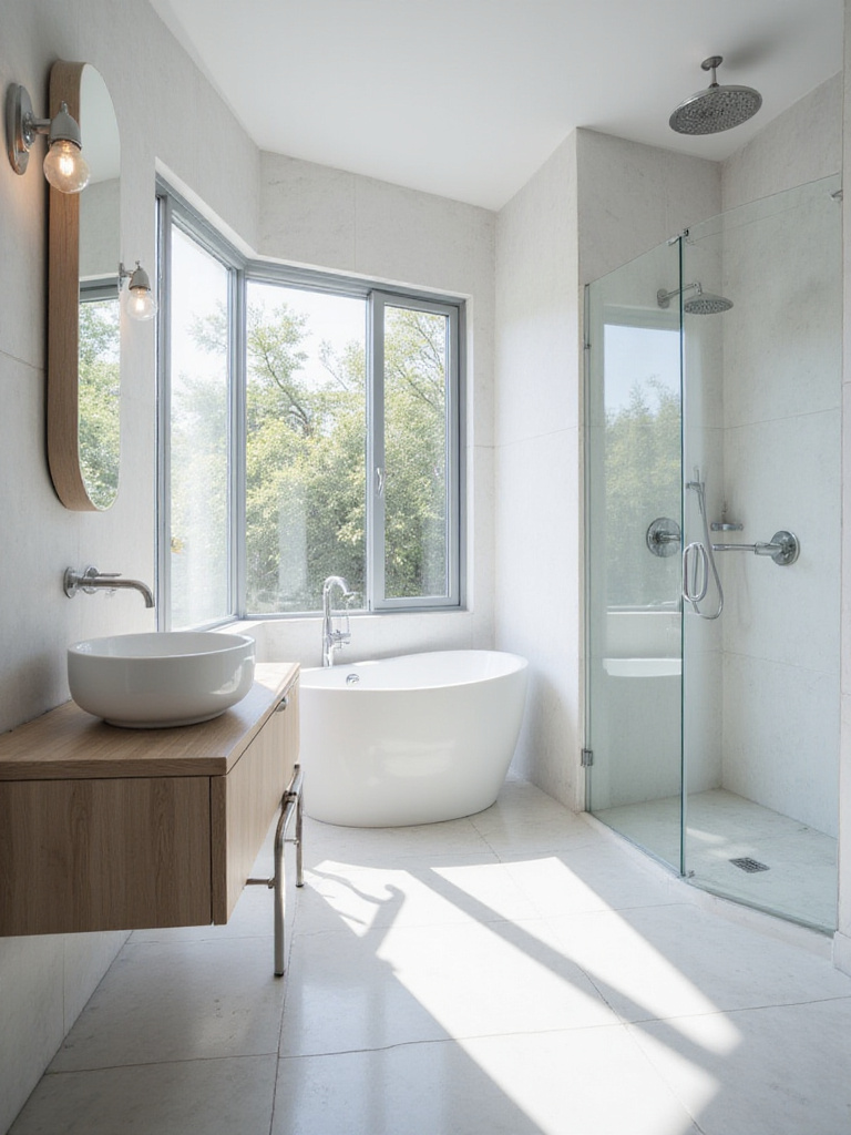 Modern bathroom remodel with strategic layout planning showcasing optimal flow and space.