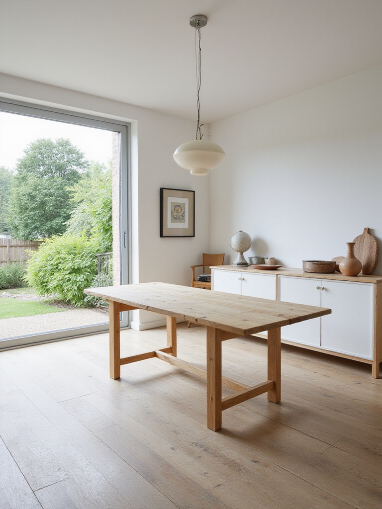 Dining room designed for both everyday meals and entertaining, featuring an extendable table and functional sideboard.