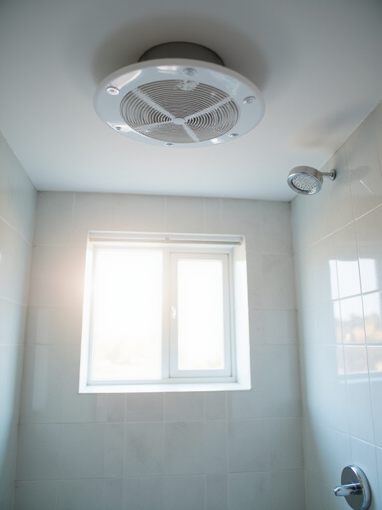 Modern bathroom with an exhaust fan and natural light, illustrating proper ventilation.