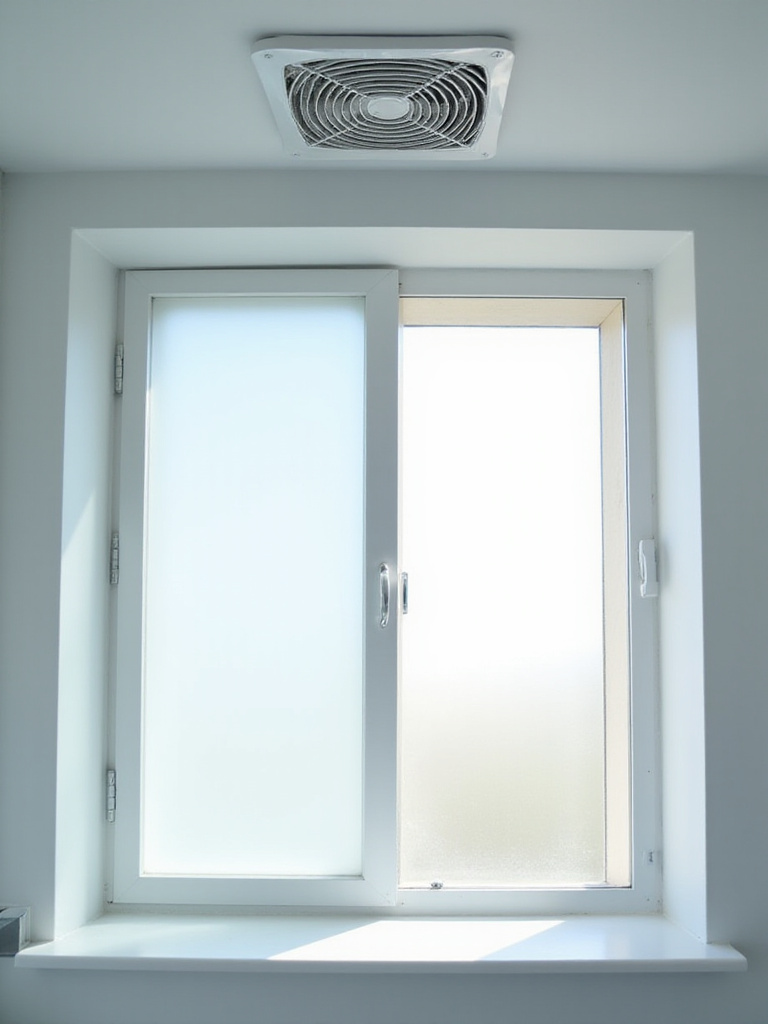 Modern bathroom featuring a ceiling exhaust fan and open window for excellent air quality and ventilation.