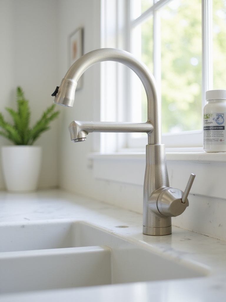 Water-saving kitchen faucet installed in a modern kitchen sink