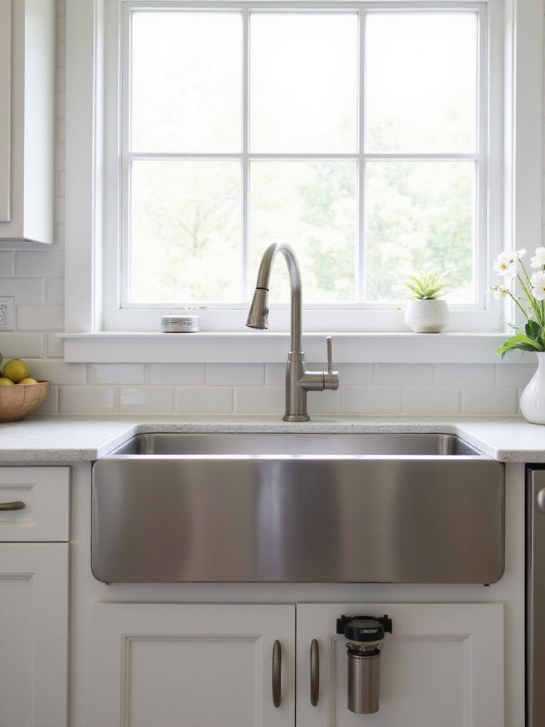 Modern kitchen with under-sink water filtration system for sustainable living