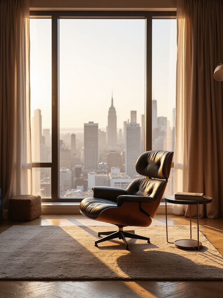 Luxury living room with iconic designer armchair, showcasing comfort and sophisticated style.