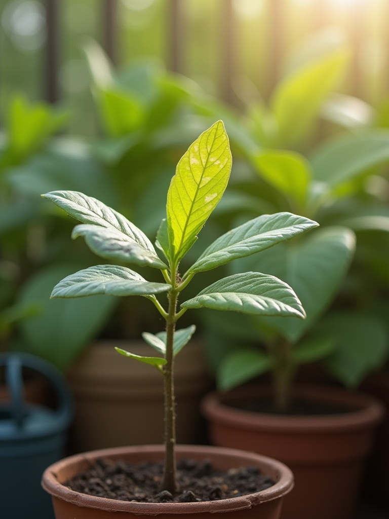 Balcony plant leaves showing early signs of pest or disease damage