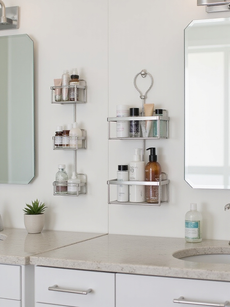 Organized bathroom countertop with vertical storage solutions