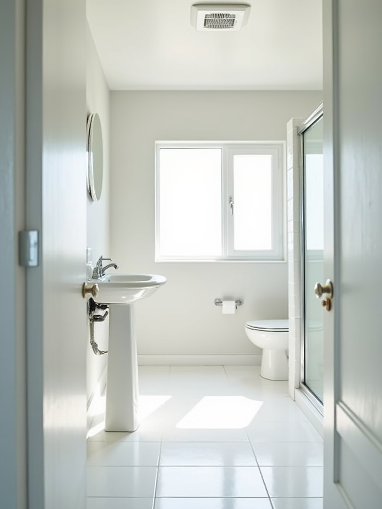 A sparkling clean bathroom after a deep clean, featuring bright grout, a gleaming faucet, and a streak-free shower door, ready for a budget makeover.