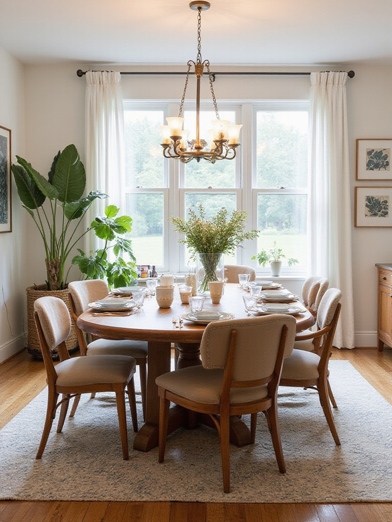 Comfortable and inviting dining room with mixed seating and natural light.