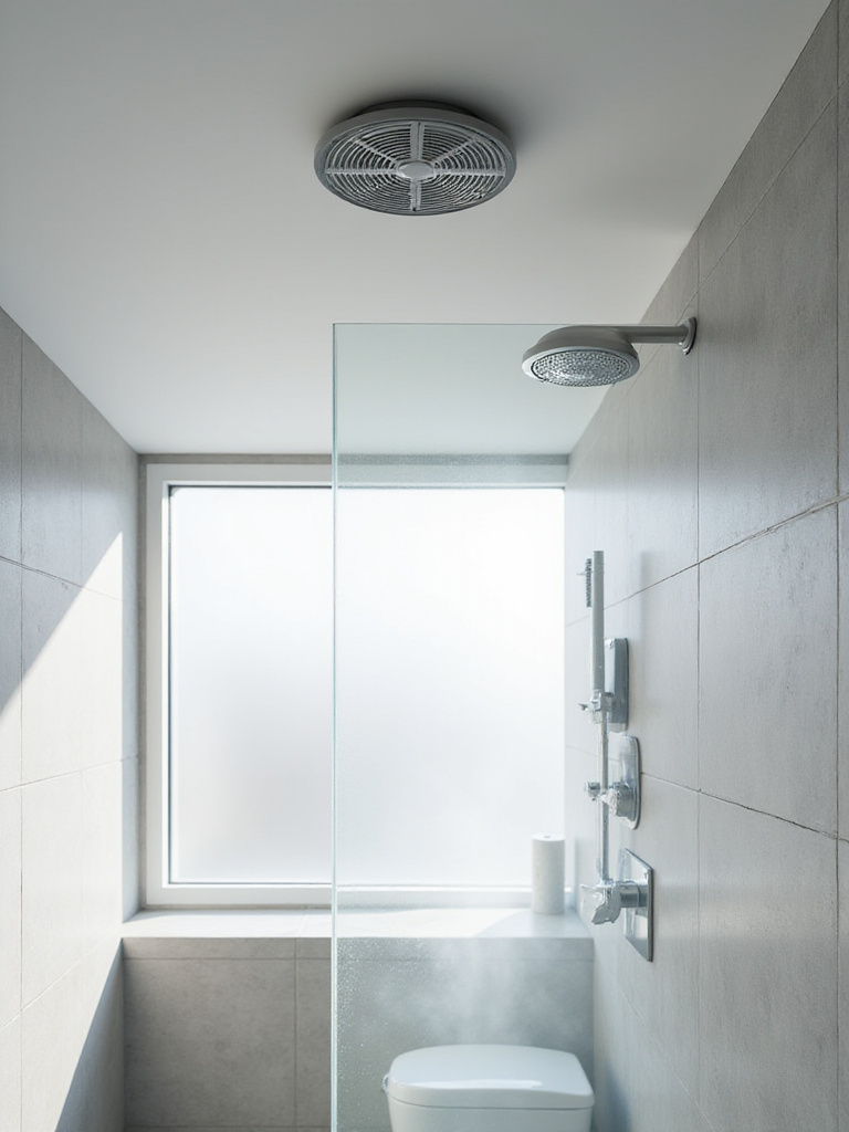 Modern bathroom ceiling with a sleek exhaust fan designed for optimal ventilation and moisture control.