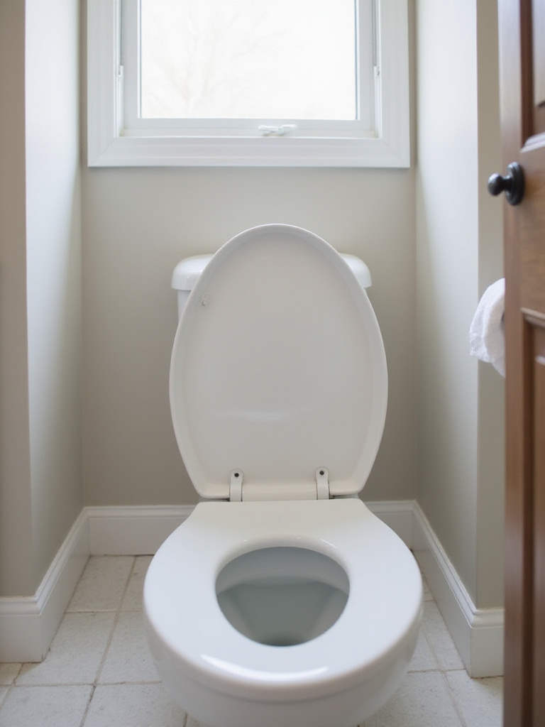 A clean toilet with a new white toilet seat in a bright, modern bathroom.