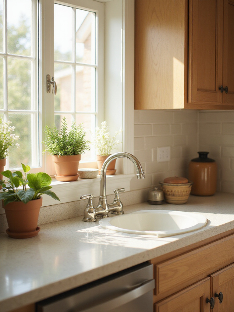 A tidy kitchen countertop with organized utensils and ingredients in soft natural light.