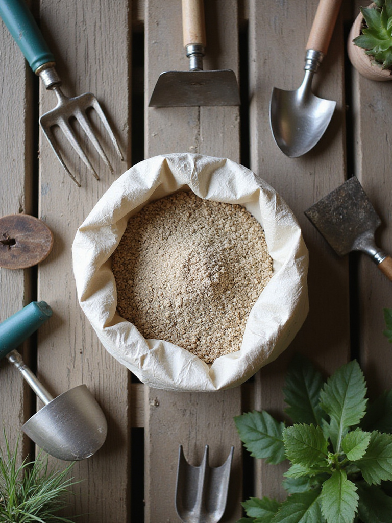 Lightweight potting mix spilled on a balcony floor with gardening tools around it.