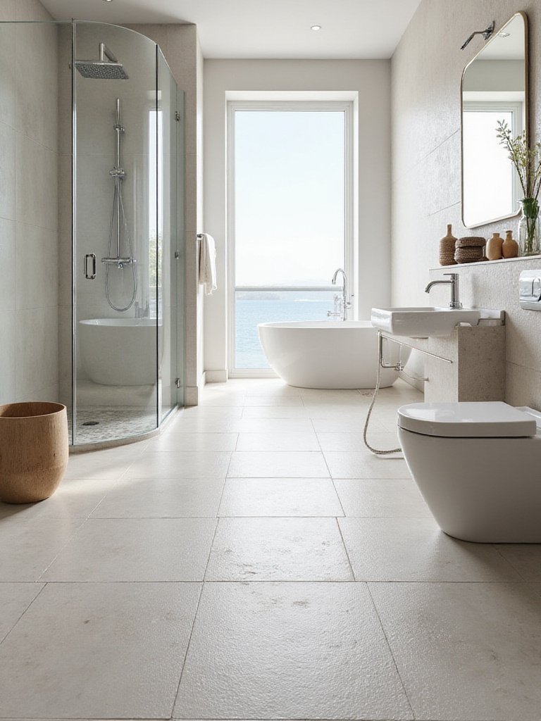 Modern bathroom featuring durable, water-resistant flooring options