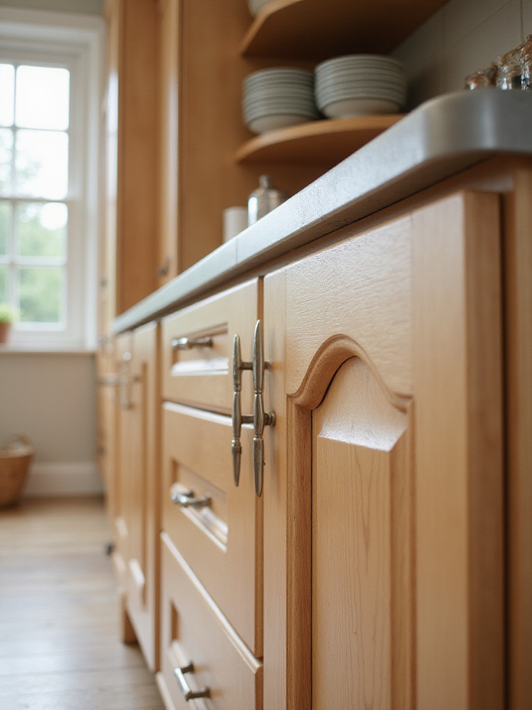 Well-maintained wooden kitchen cabinets in a bright and clean setting