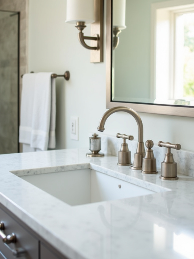 Upgraded bathroom faucets and fixtures showcasing modern design