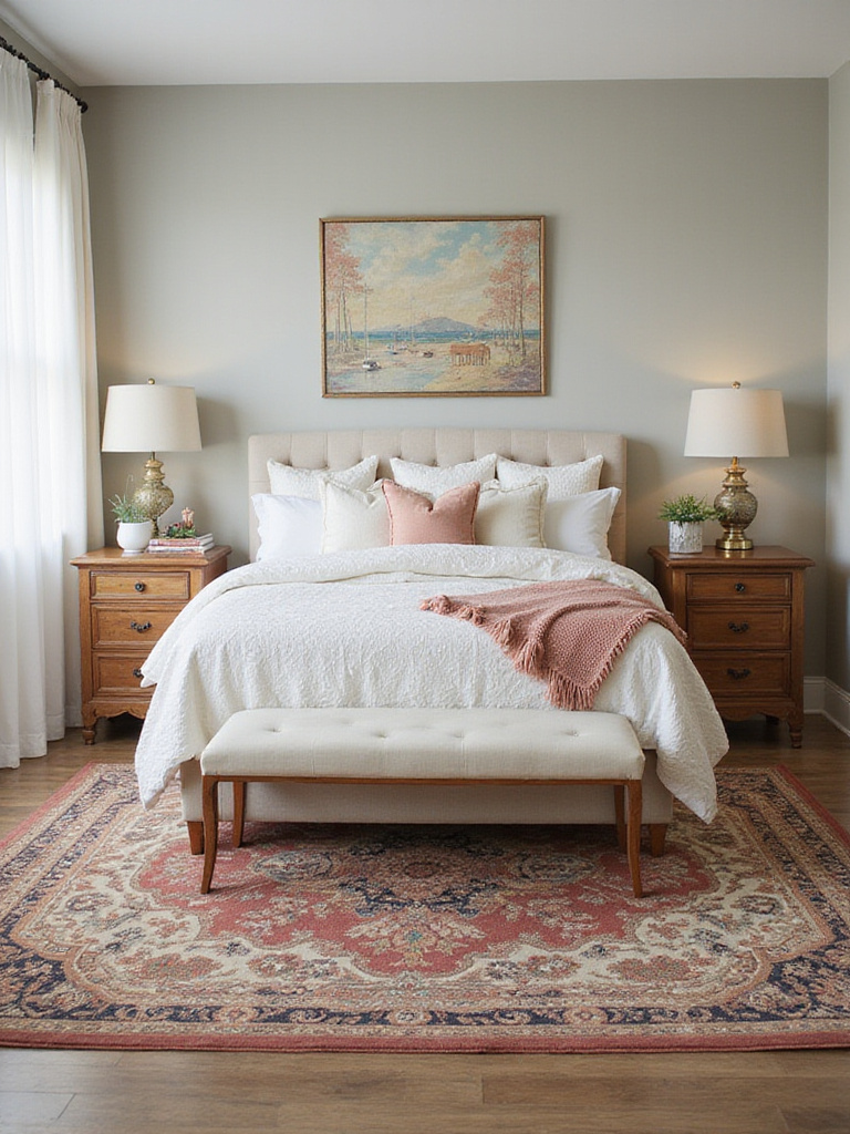 Stylish bedroom with balanced furniture placement showcasing scale and proportion