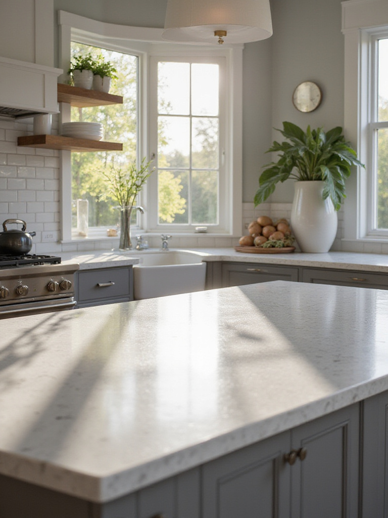 Modern kitchen with quartz countertop showcasing beauty and function