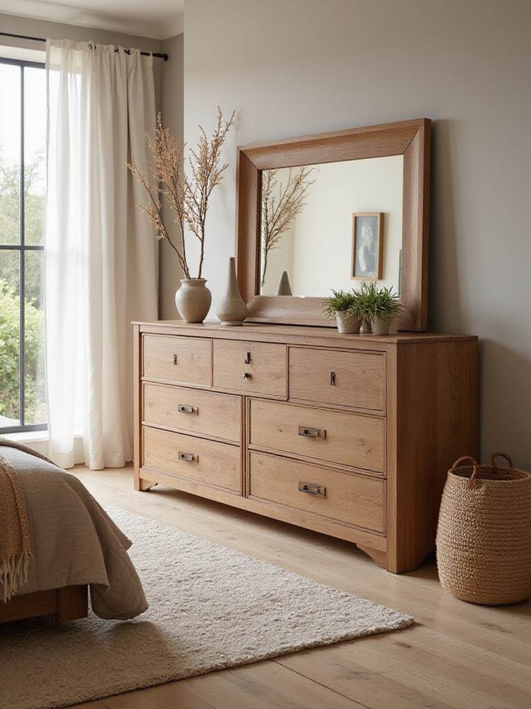 Stylish modern dresser in a beautifully designed bedroom