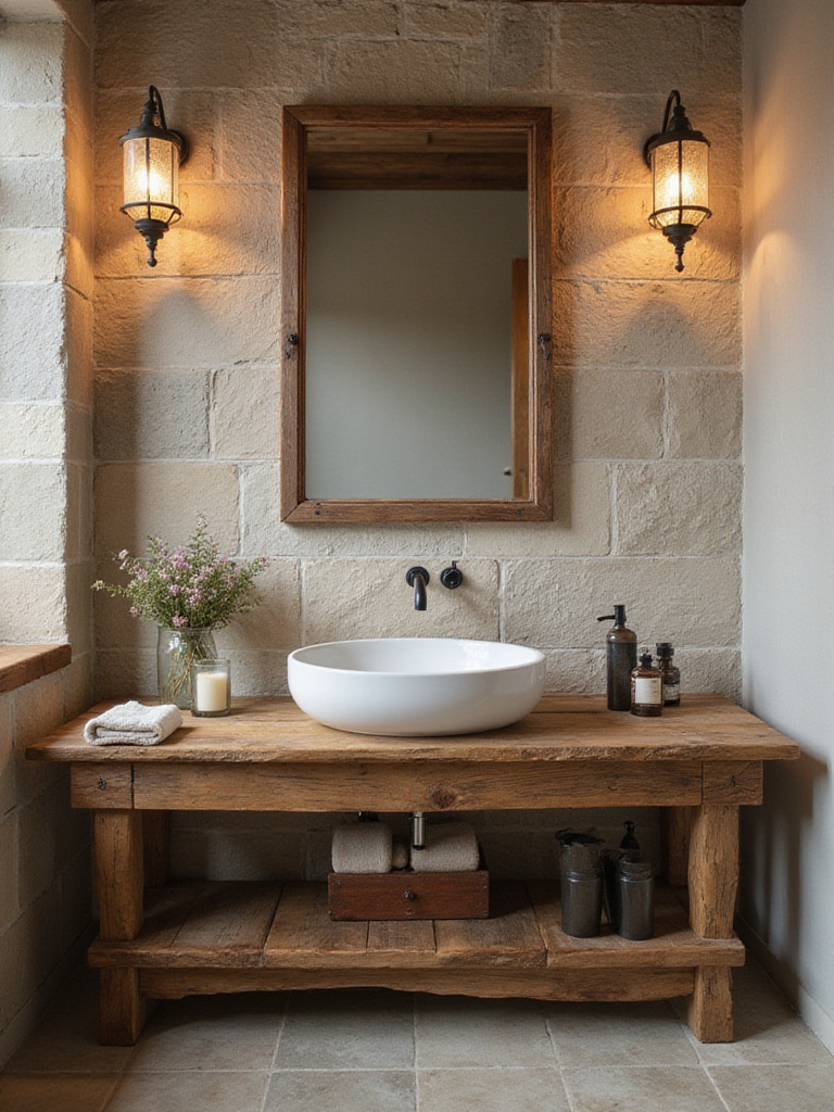 Rustic modern bathroom design featuring reclaimed wood and sleek fixtures