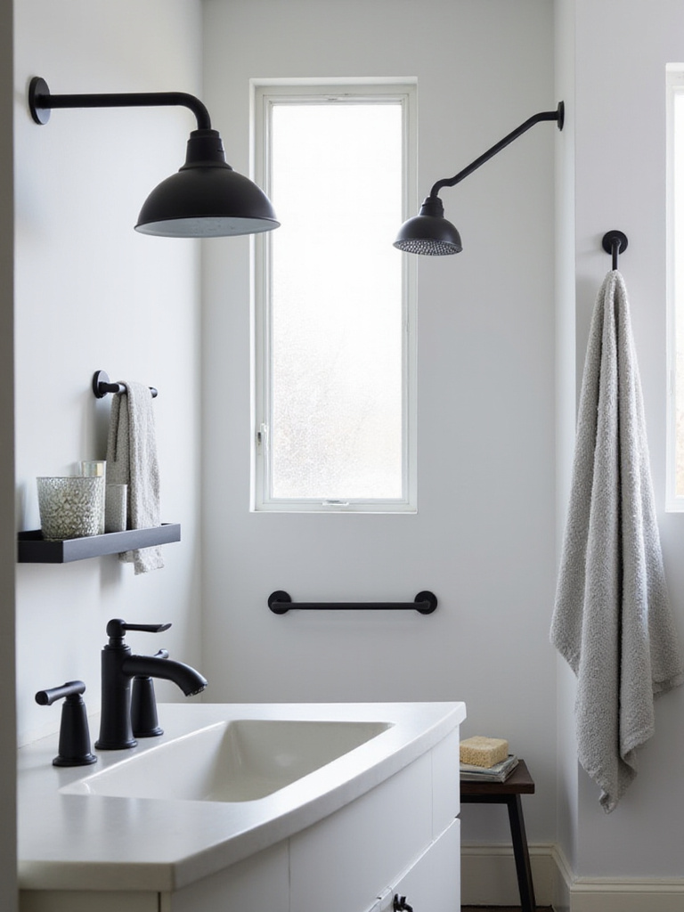Contemporary bathroom with matte black fixtures