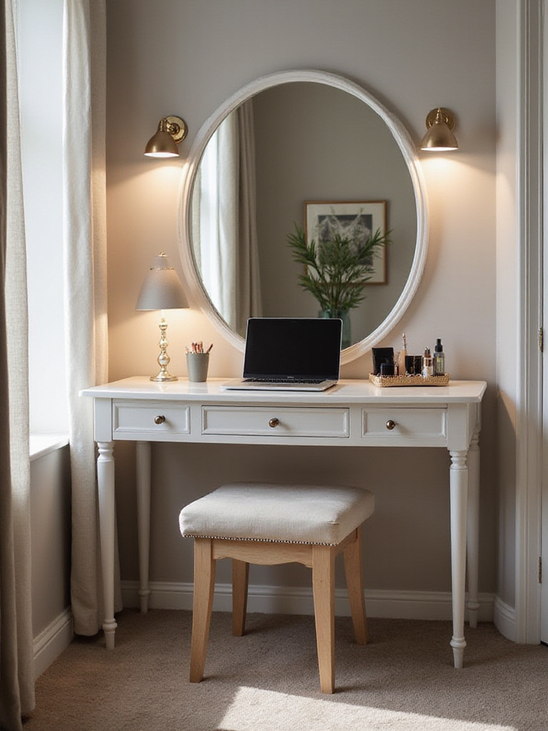 Compact vanity and desk design in a modern bedroom