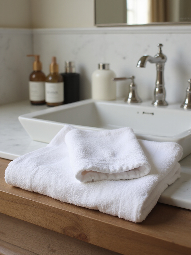Luxurious bathroom sink decor featuring a high-quality hand towel