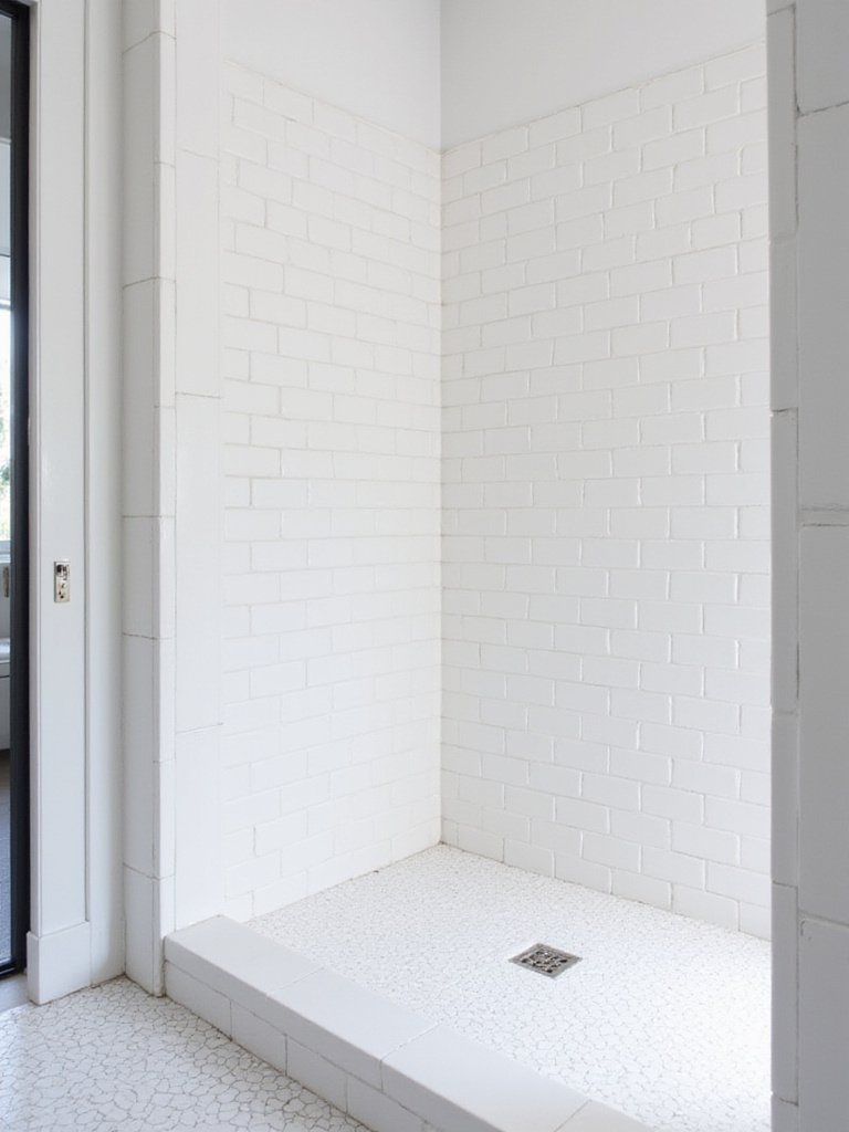 Contemporary bathroom with subtle geometric patterns on tiles and walls
