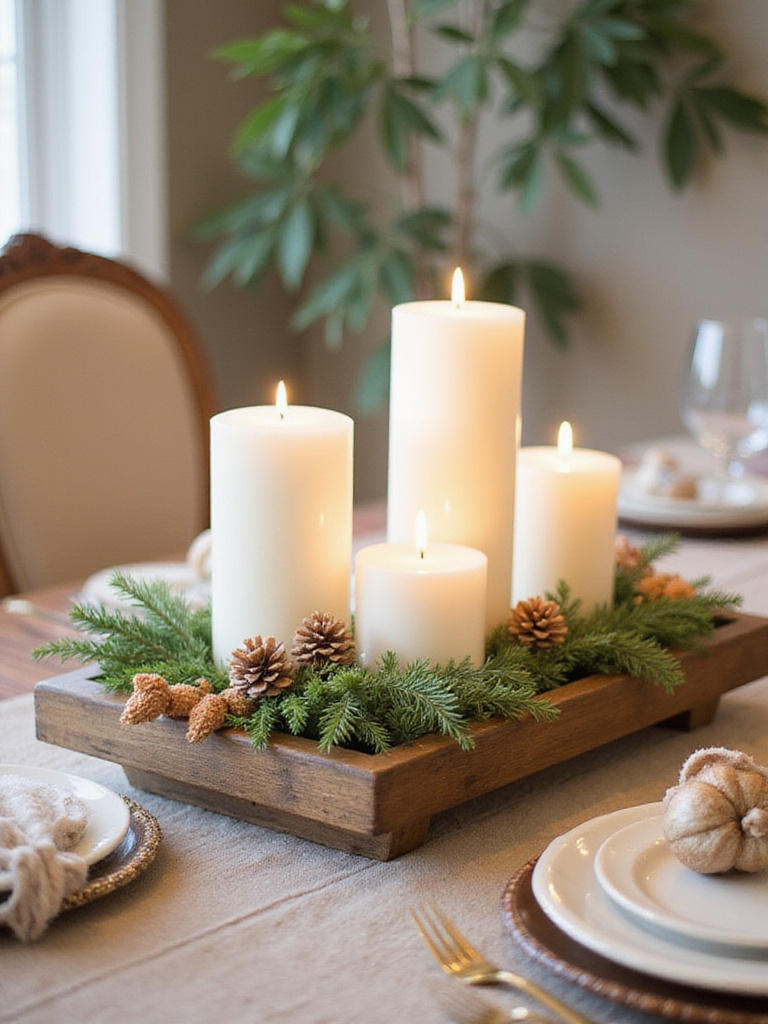 Versatile centerpiece design on a dining table for year-round appeal.