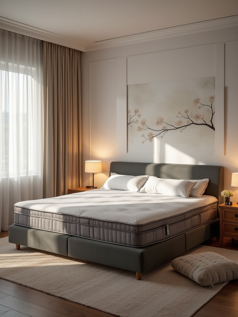 Stylish bedroom showcasing optimal mattress size with elegant decor and lighting