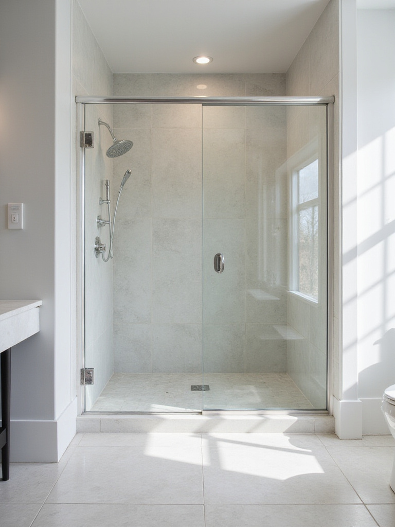 Modern bathroom with curbless walk-in shower showcasing seamless design