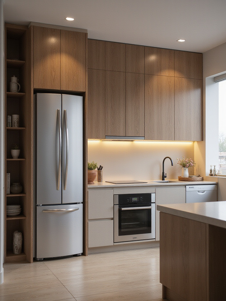 Seamless integrated appliances in a modern small kitchen