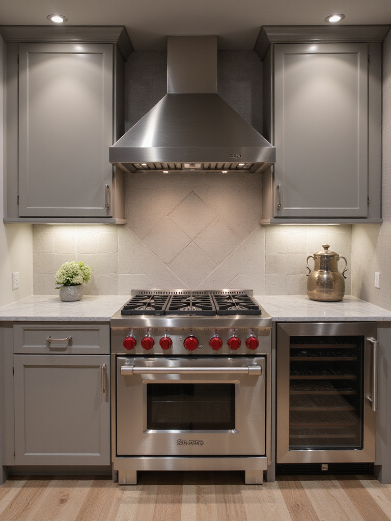 Luxurious kitchen with statement appliances including a Wolf range and Sub-Zero refrigerator