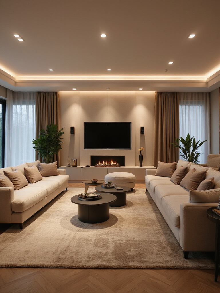 Modern living room with integrated smart home technology features