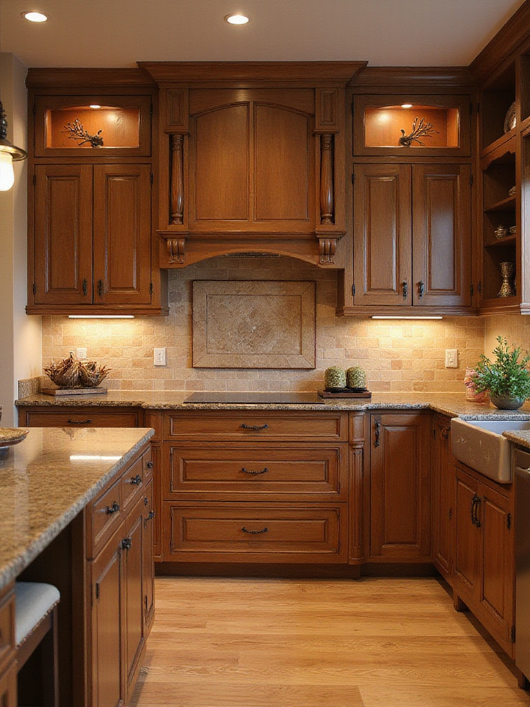 Luxurious kitchen with bespoke cabinetry showcasing intricate woodwork and elegant finishes.