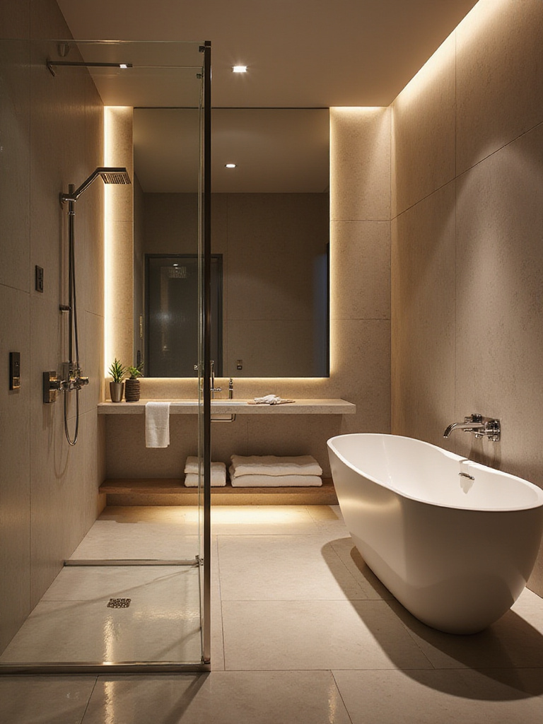 Luxurious bathroom with smart technology integration for personalized spa experiences