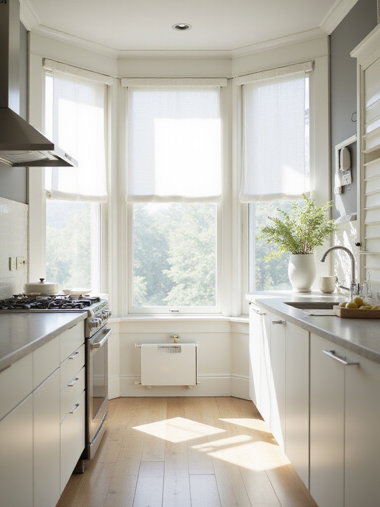 Bright kitchen with minimal window treatments allowing natural light to fill the space.