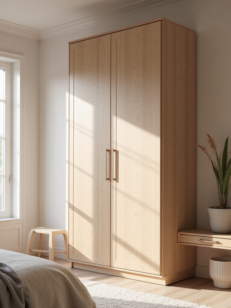 A stylish wardrobe and armoire in a beautifully decorated bedroom