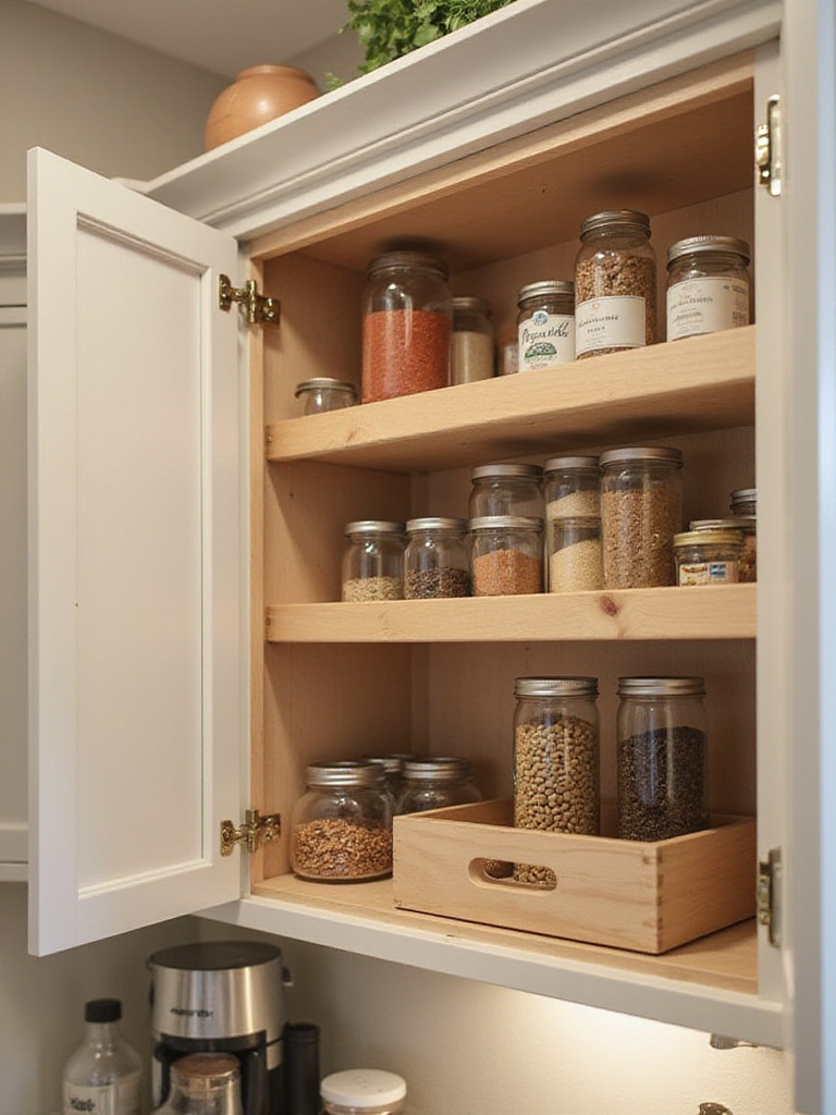 Organized kitchen cabinet with perfectly fitting organizers