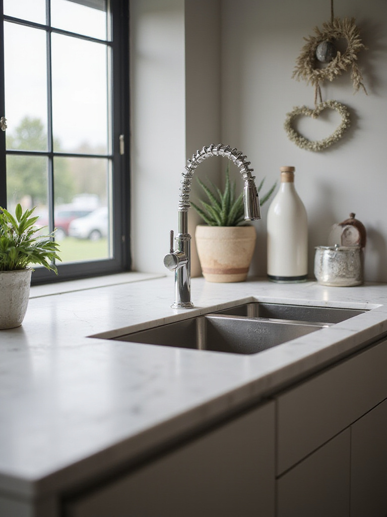 A modern compact kitchen with a smaller sink, showcasing increased countertop area