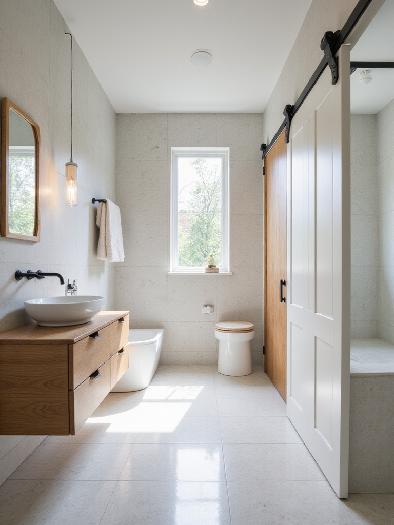 Modern bathroom layout with open space and uncluttered design