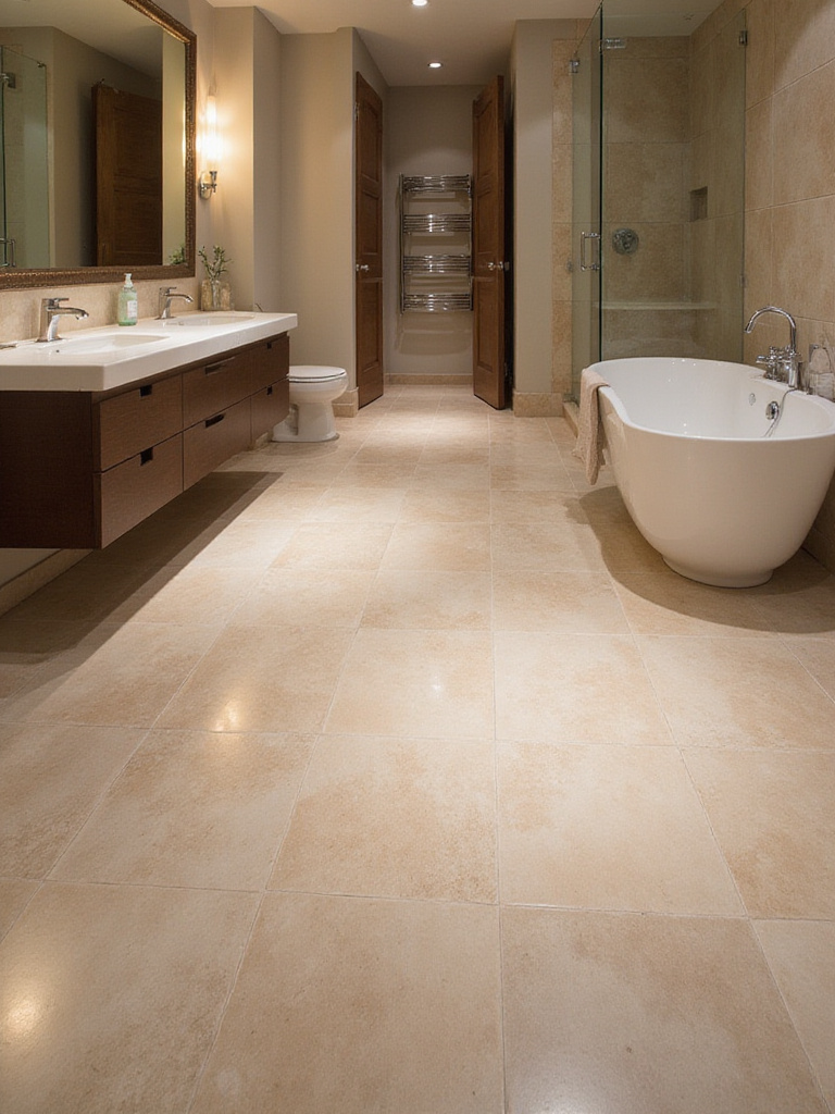 Luxurious contemporary bathroom with radiant heated flooring systems
