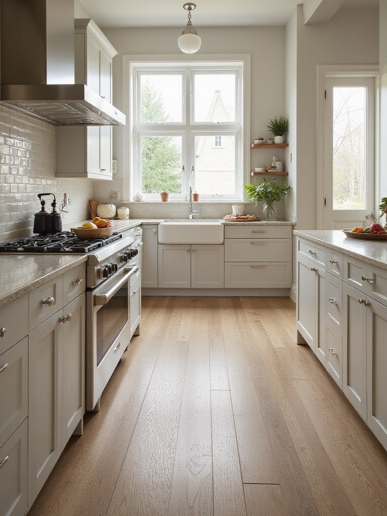 A stylish kitchen with resilient flooring options, showcasing durability and design.