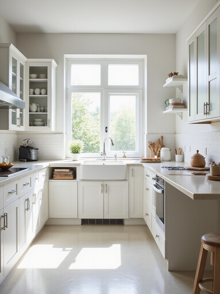 A beautifully organized and clean kitchen after renovation with modern appliances and ample natural light.