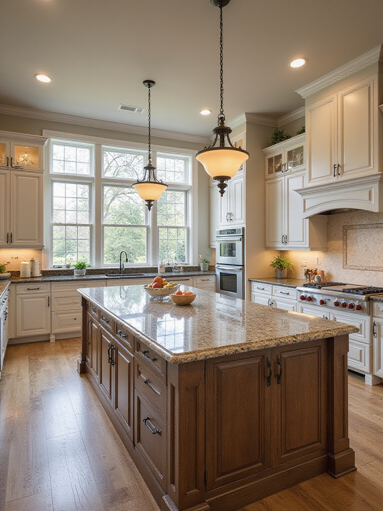 Luxurious high-end kitchen with elegant finishes and natural lighting