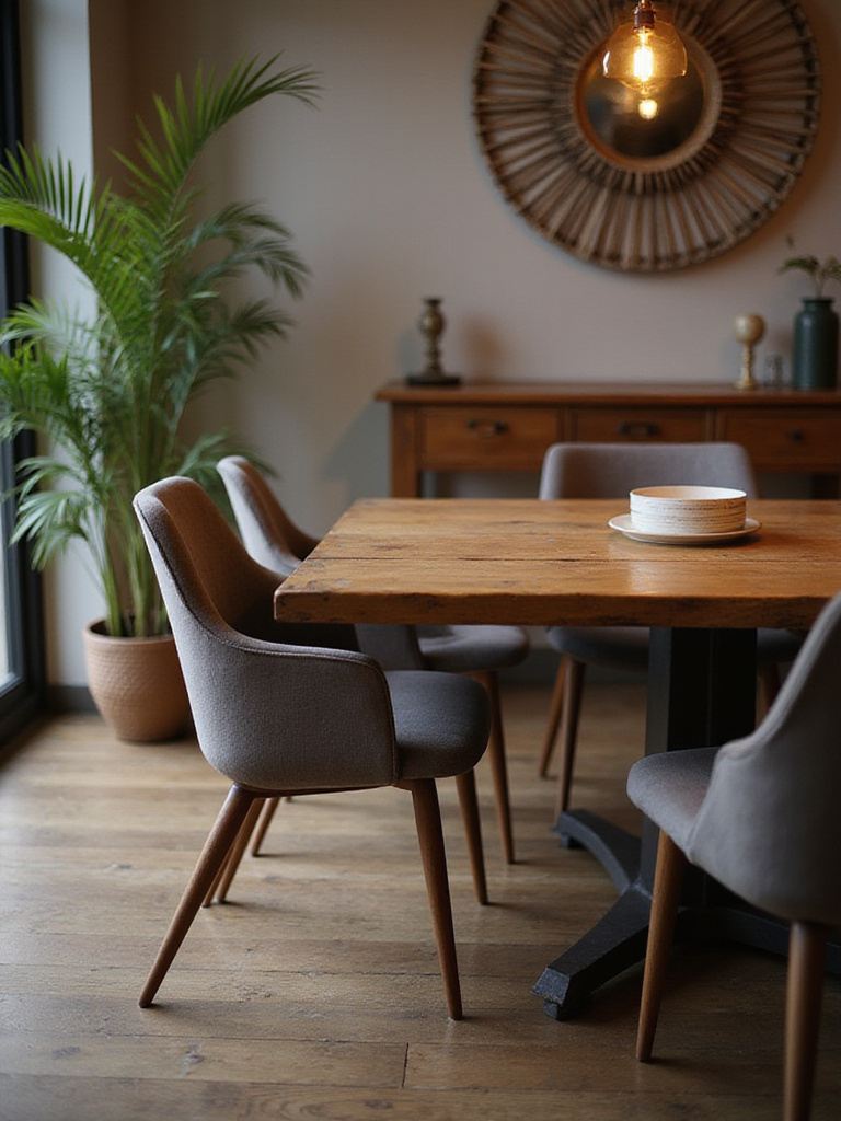 Elegant dining room featuring ergonomic dining chairs around a wooden table.